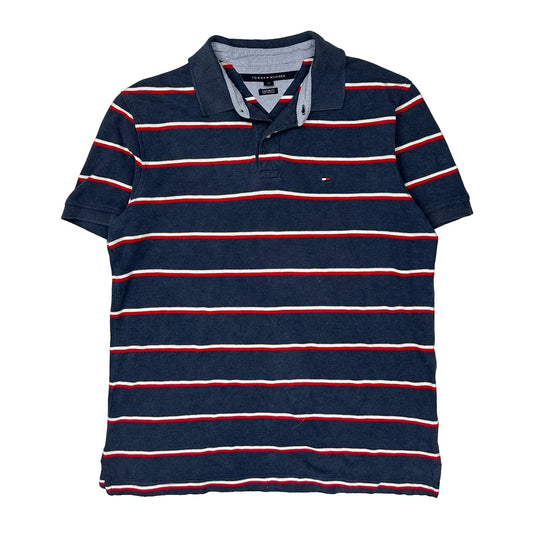 Tommy Hilfiger Striped Polo Shirt - Large Navy Cotton