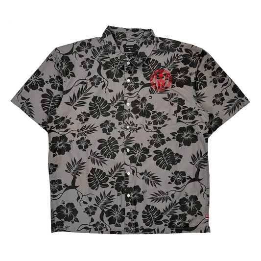 Quiksilver Floral Hawaiian Shirt - XL Grey Cotton