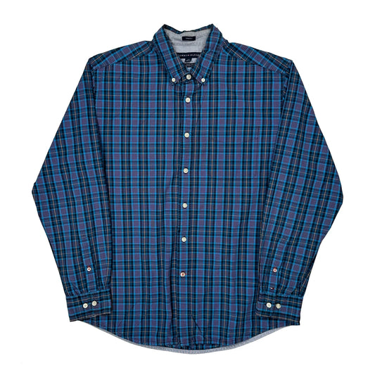 Vintage Tommy Hilfiger Checked Shirt - Large Blue Cotton