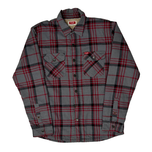 Vintage Wrangler Checked Overshirt - Small Grey Faux Fur