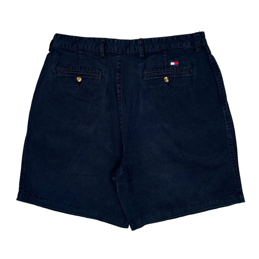 90S Tommy Hilfiger Pleated Chino Shorts - 35W 7L Navy Cotton