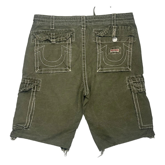 True Religion Cargo Shorts - 36W 11L Green Cotton