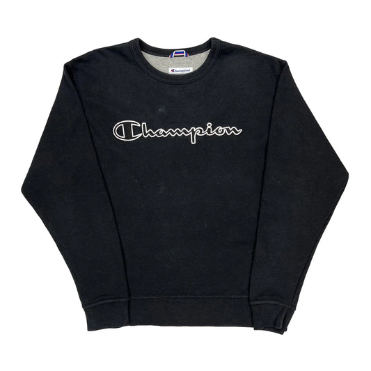 Champion Spellout Sweatshirt - Medium Black Cotton