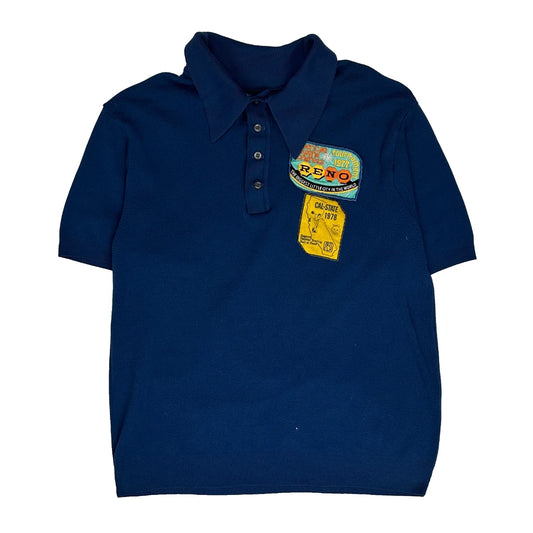 70S Unbranded Polo Shirt - XS Blue Cotton