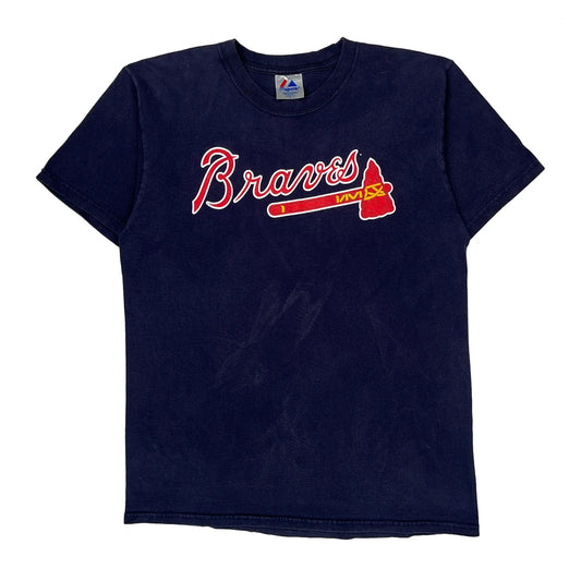 Braves Majestic Mlb T-Shirt - Large Navy Cotton