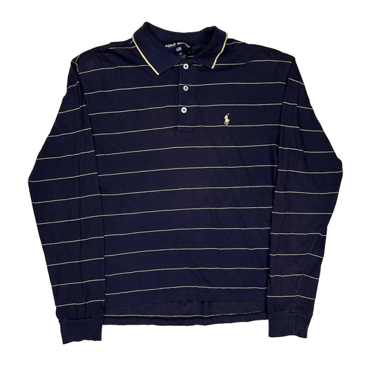 Polo Sport Striped Long Sleeve Polo Shirt - Medium Navy Cotton