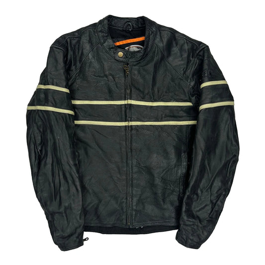 Cotton Belt Striped Motorcycle Leather Jacket - Small Black Leather