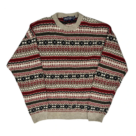 Scottish Isle Christmas Jumper - XL Beige Wool