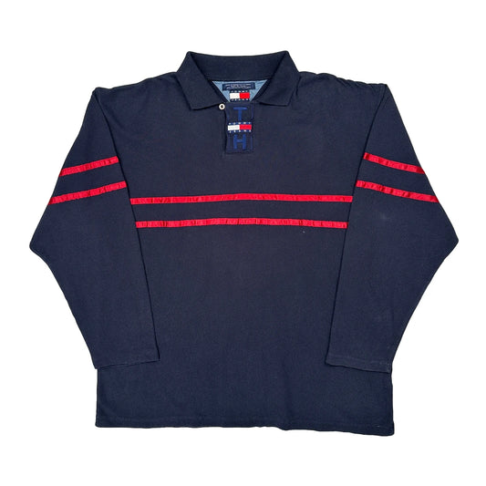 Tommy Jeans Striped Rugby Shirt - Large Navy Cotton