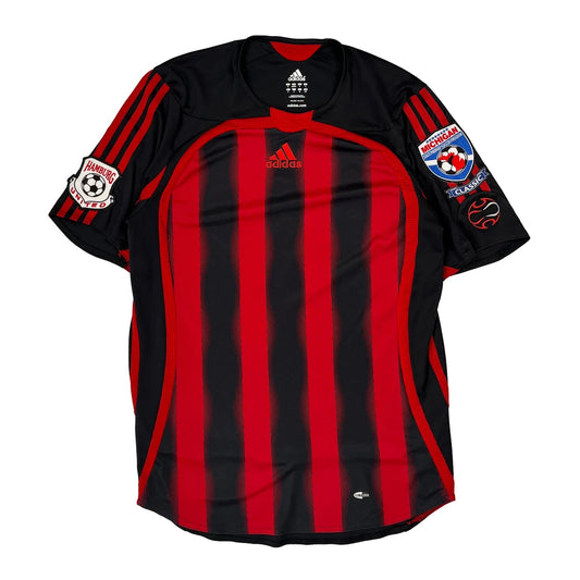Vintage Adidas Striped Football Shirt - Small Black Polyester