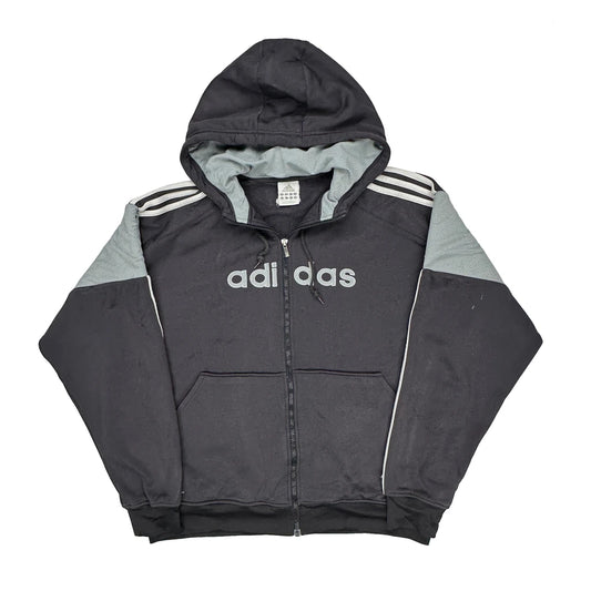 Three Stripes On Sleeves Adidas Spellout Hoodie - XL Grey Polyester