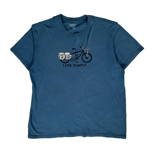 Live Simply Patagonia Graphic T-Shirt - Large Blue Cotton