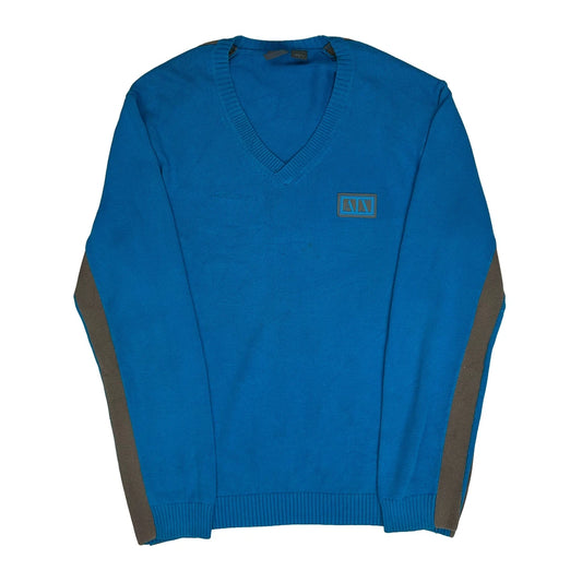 Armani Exchange V-Neck Jumper - Large Blue Knitted