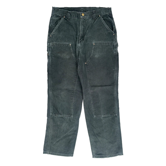 Vintage Blk Carhartt Double Knee Carpenter Trousers - 32W 31L Black Cotton