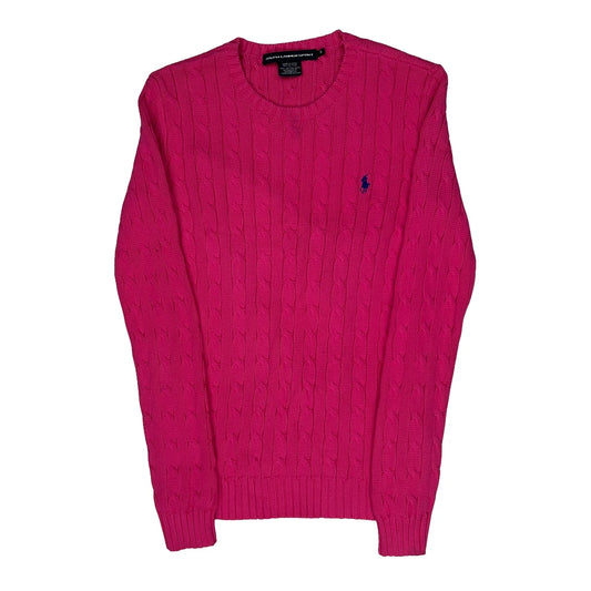 Ralph Lauren Sport Cable Knit Jumper - Small Pink Cotton
