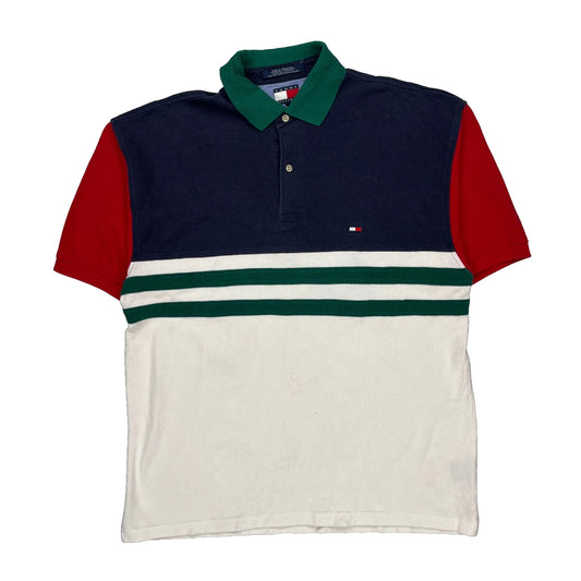 Tommy Hilfiger Striped Polo Shirt - Large Green Cotton