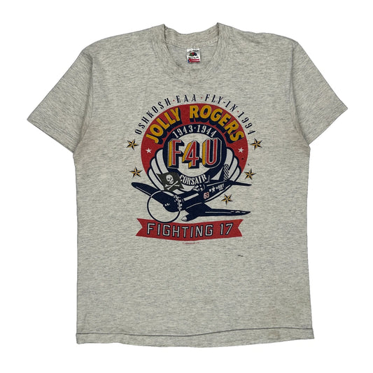 Jolly Rogers Fruit Of The Loom Single Stitch T-Shirt - Large Grey Cotton