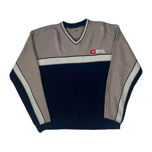Diesel Striped Jumper - Large Navy Knitted