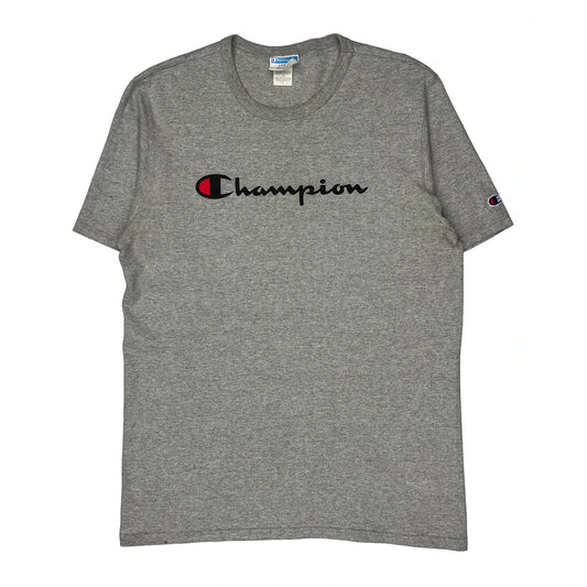 Champion Spellout T-Shirt - Large Grey Cotton