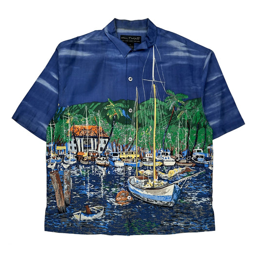 Unbranded Graphic Hawaiian Shirt - Large Blue Silk