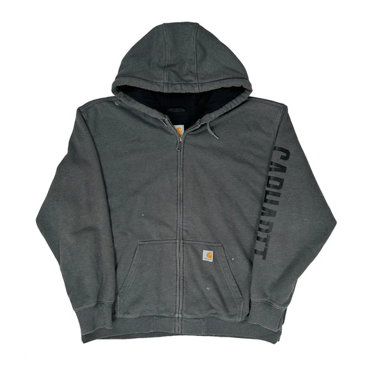 Thermal Lined Carhartt Spellout Hoodie - XL Grey Cotton Blend