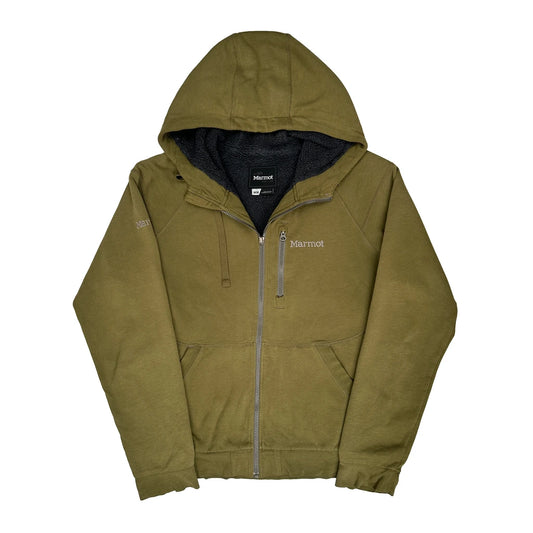 Sherpa Lined Marmot Hoodie - Medium Khaki Polyester Blend