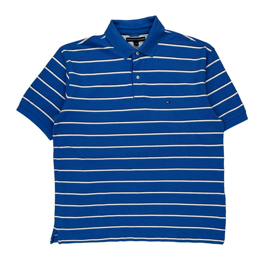 Tommy Hilfiger Striped Polo Shirt - Large Blue Cotton