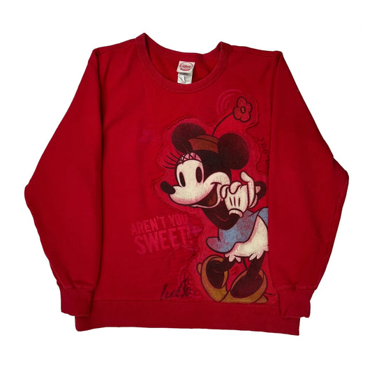 Minnie Mouse Disney Cartoon Sweatshirt - Large Red Cotton