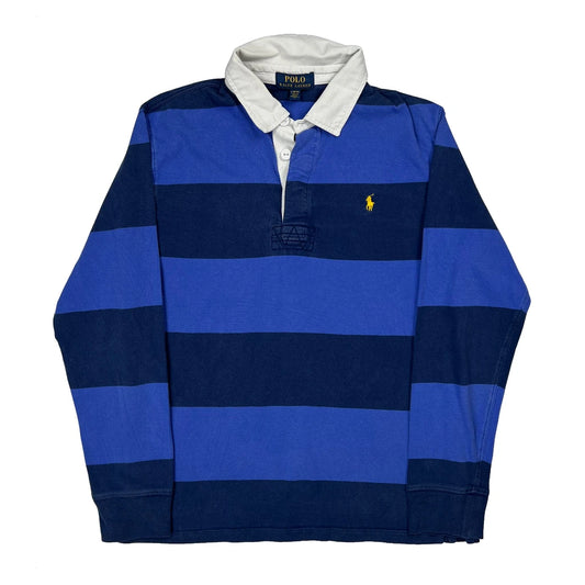 Age 14-16 Ralph Lauren Striped Rugby Shirt - Large Blue Cotton