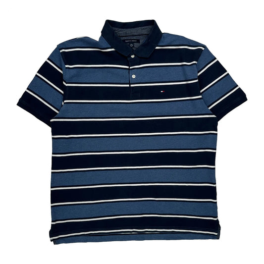 Vintage Tommy Hilfiger Striped Polo Shirt - XL Blue Cotton