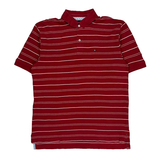 Tommy Hilfiger Striped Polo Shirt - XL Red Cotton