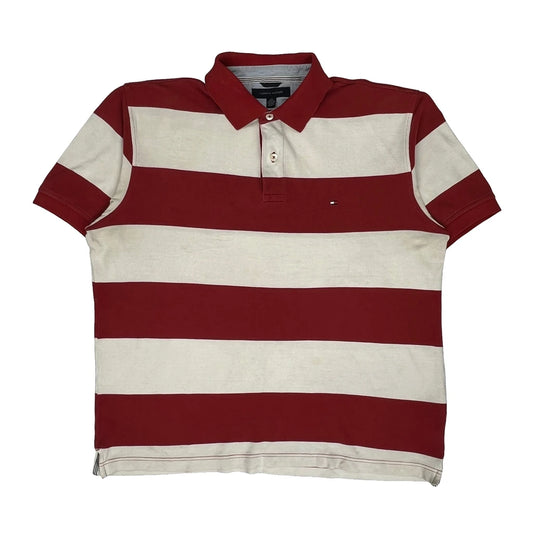 Tommy Hilfiger Striped Polo Shirt - Large Cream Cotton