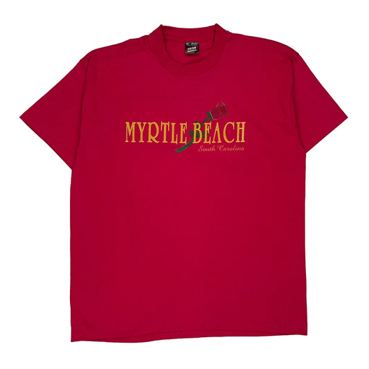 Made In USA Single Stitch Myrtle Beach Fruit Of The Loom T-Shirt - XL Red Cotton Blend