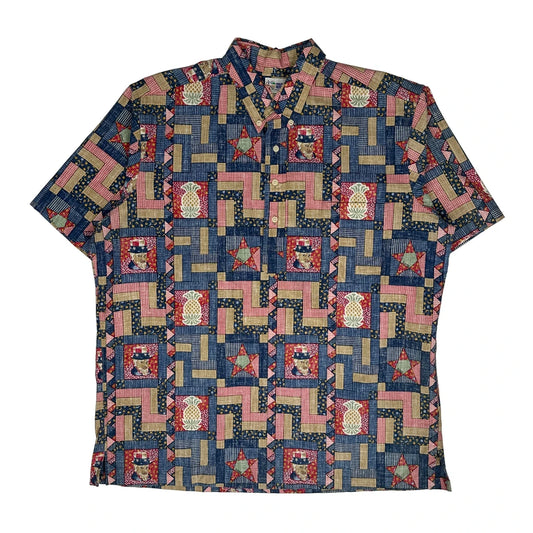 80S Reyn Spooner Hawaiian Shirt - XL Navy Cotton Blend