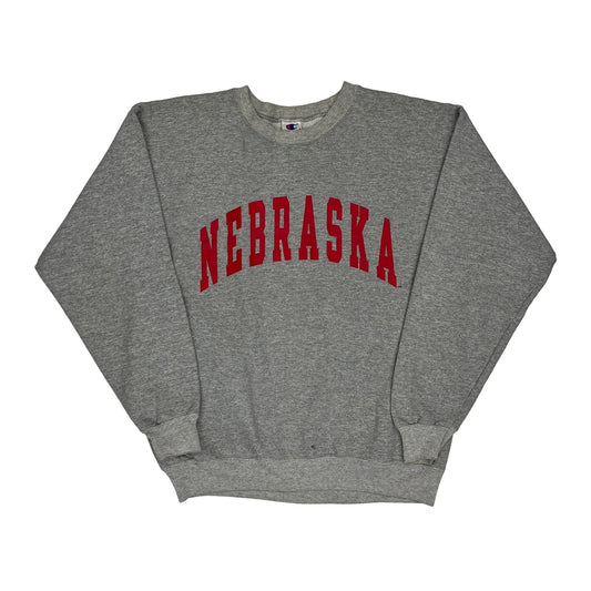 Vintage Nebraska Champion College Sweatshirt - Medium Grey Cotton