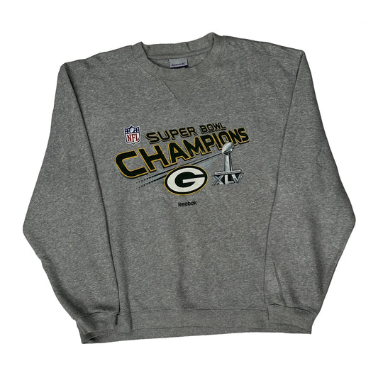 Green Bay Packers Reebok Graphic Sweatshirt - Large Grey Cotton Blend