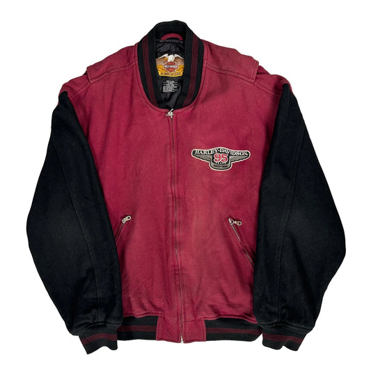 95Th Anniversary Harley Davidson Graphic Varsity Jacket - XL Burgundy Wool Blend