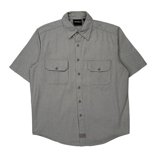 Dickies Striped Short Sleeve Shirt - Large Grey Cotton