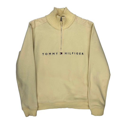 Tommy Hilfiger Spellout 1/4 Zip - Medium Cream Cotton