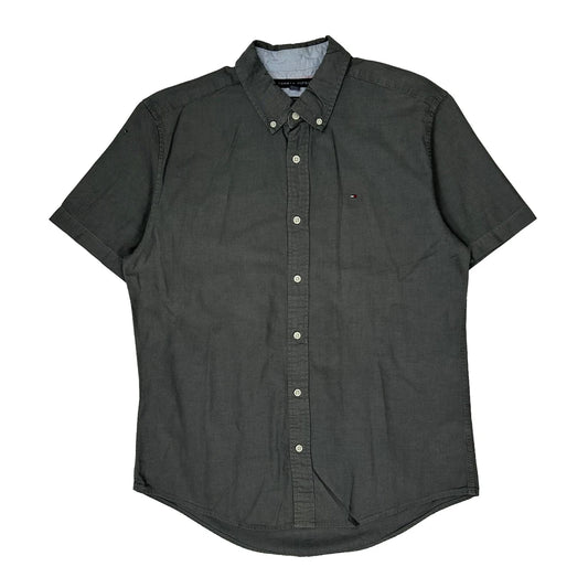 Vintage Tommy Hilfiger Fitted Short Sleeve Shirt - Large Grey Cotton