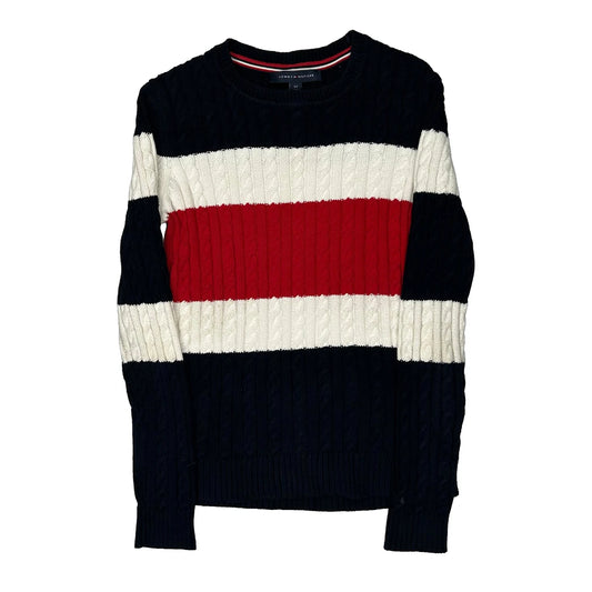 Tommy Hilfiger Striped Jumper - Small Navy Knitted