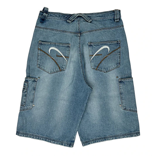 Vintage Hip Hop Riflessi Cargo Denim Shorts - 34W 13L Light Wash Cotton