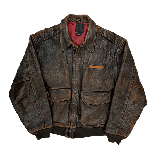 70S Avirex Flight Leather Jacket - Large Brown Leather