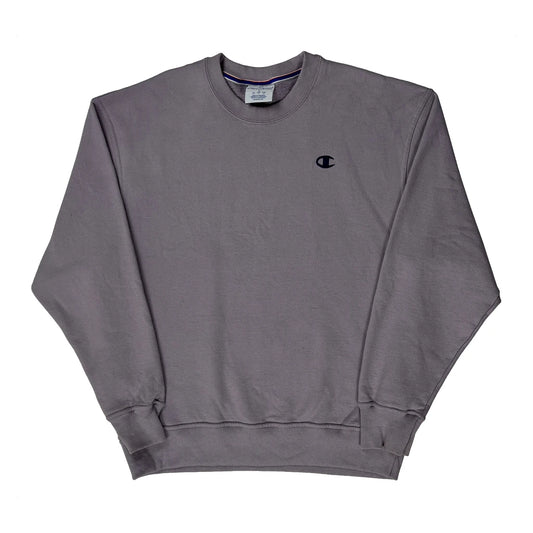 Ribbed Trim Champion Sweatshirt - Large Grey Cotton Blend