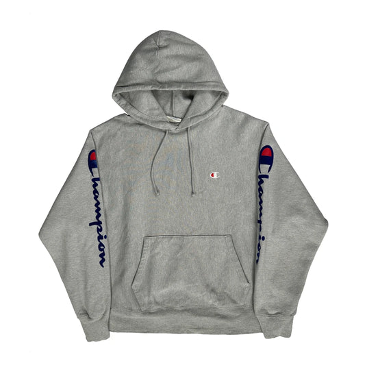 Reverse Weave Champion Spellout Hoodie - XL Grey Cotton
