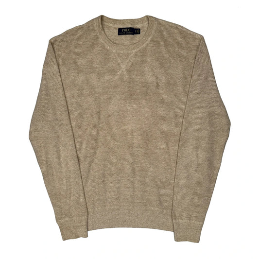 Polo By Ralph Lauren Waffle Knit Jumper - Small Beige Knitted
