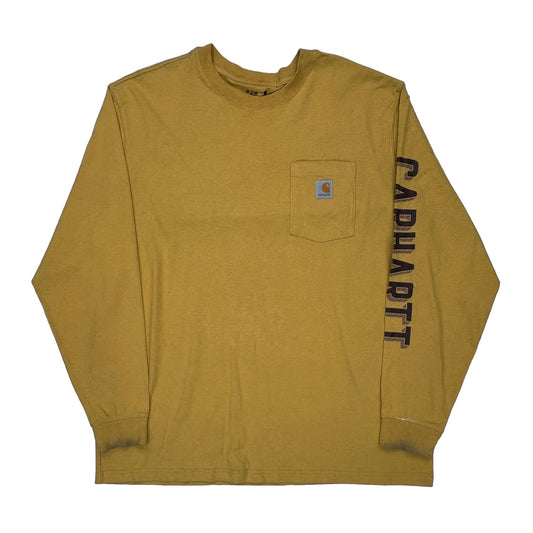 Carhartt Spellout Long Sleeve T-Shirt - XL Yellow Cotton Blend