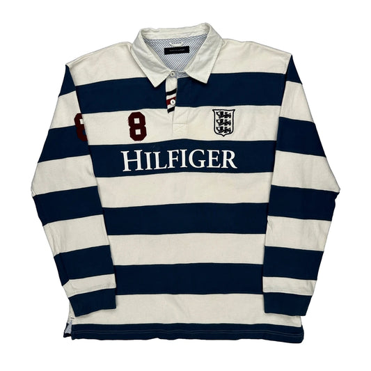 Number 8 Patch Tommy Hilfiger Rugby Shirt - XL Blue Cotton