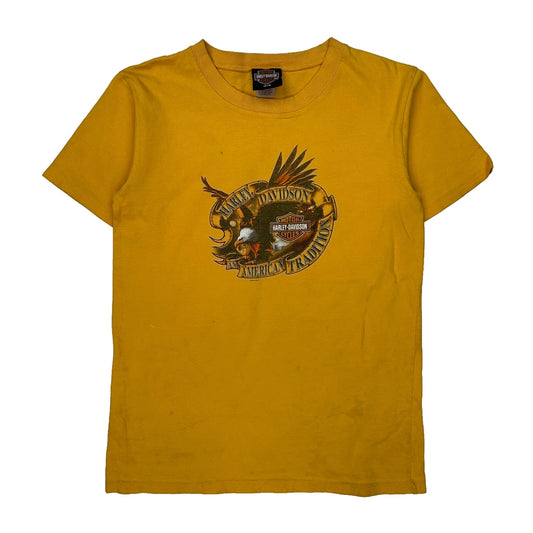 Age 14-16 American Tradition Harley Davidson Graphic T-Shirt - Large Yellow Cotton