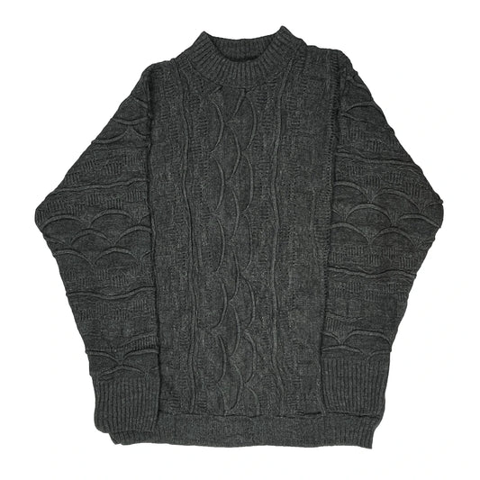All Black Coogi 3D Chunky Knit Jumper - XL Grey Wool Blend
